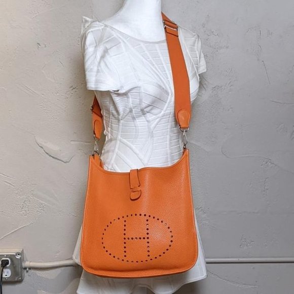 Hermes Evelyne Iii Gm Large Clemence Orange Leather Cross Body Bag - Picture 12 of 12